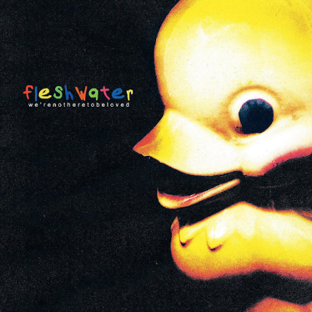 Album cover of Fleshwater's "We're Not Here To Be Loved". The album cover is black and has a yellow rubber duck on it.